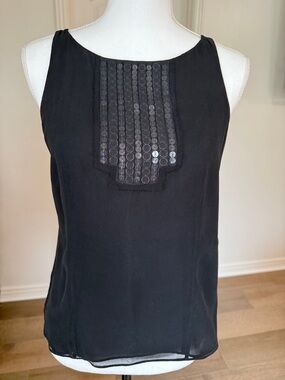 Silk Black Sequin Bib Sleeveless Women's Top